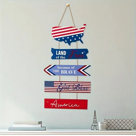 Targa Appesa in Legno per Giorno dell'Indipendenza Bandiera Americana USA Decorazione Parete Ornamenti Festa Patriottica Casa