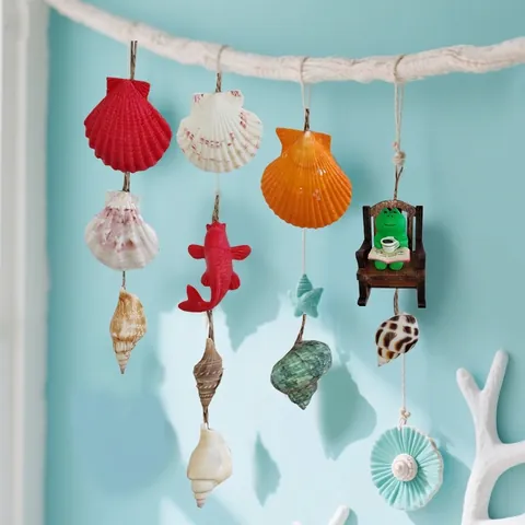 Mediterranean Style Frog Chair Shell Koi Fish Pendant Creative Home Hanging Ornaments Marine Theme Party Decoration Resin Shell Pendant