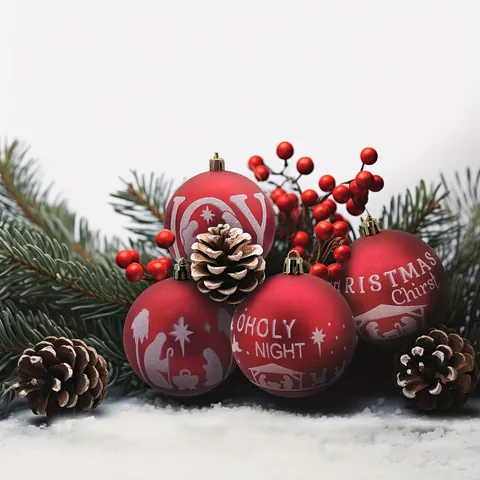 Bola de Navidad Roja Mate Escena del Nacimiento Pintada Adorno Colgante Árbol de Navidad Decoración de Fiesta Navideña Plástico