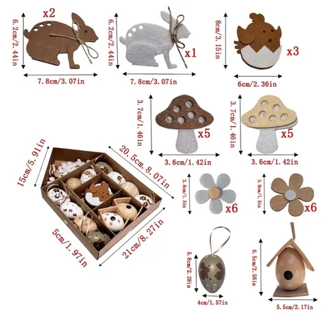 Paaseieren Cadeauset Huisvorm Displaybox Beschilderde Decoratieve Eieren Viltbloemen Noords Minimalistisch Vakantie Tafeldecoratie