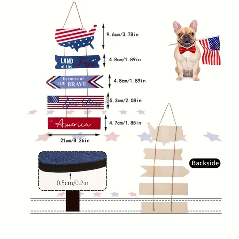 Targa Appesa in Legno per Giorno dell'Indipendenza Bandiera Americana USA Decorazione Parete Ornamenti Festa Patriottica Casa