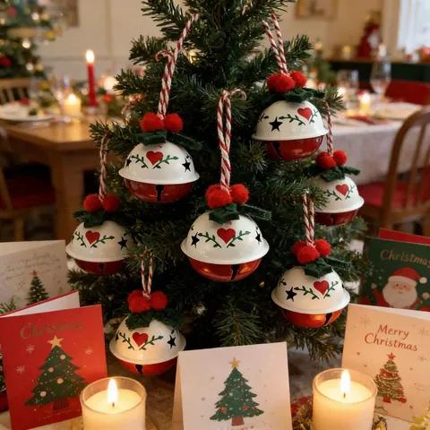 Rot Weiß Eisen Weihnachten Glocken Mit Herz Stern Muster Metall Hängen Ornamente Für Christbaumschmuck Haus Dekor