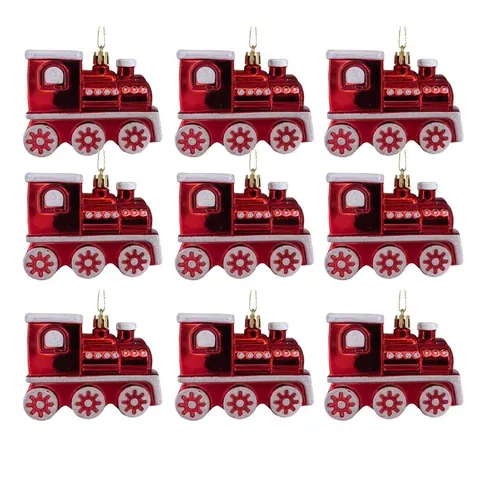 Christmas Tree Hanging Train Decorations Creative Plastic Electroplated Locomotive Ornaments For Holiday Party Home Decor Red Set