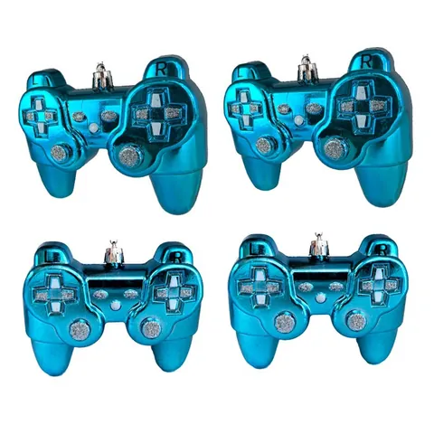 Blue Video Game Controller Christmas Ornament Electroplated Plastic Gamepad Hanging Decor For Christmas Tree Home Party