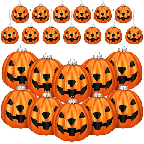 Bolas Colgantes de Calabaza de Halloween Naranja Metálico Cara de Sonrisa Adornos Para Fiesta Centro Comercial Hogar Decoración