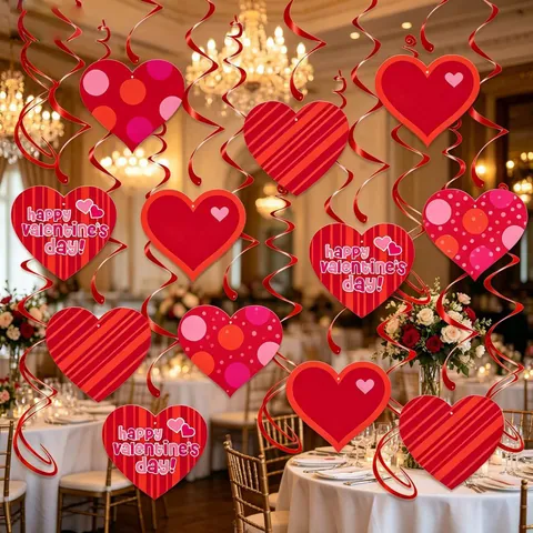 Valentine's Day Party Decorations Heart Swirl Hanging Decor Happy Valentine's Day Banner For Engagement Wedding Party Decor