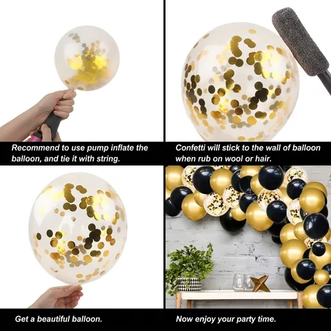 Black Gold Balloon Arch Garland Decoration With Confetti Latex Balloons For Wedding Birthday New Year Graduation Party Backdrop