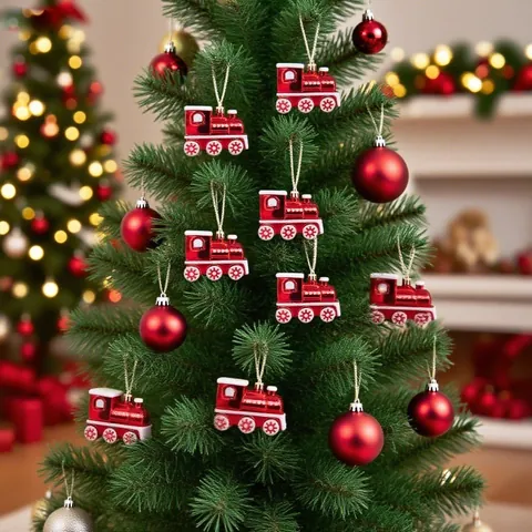 Christmas Tree Hanging Train Decorations Creative Plastic Electroplated Locomotive Ornaments For Holiday Party Home Decor Red Set