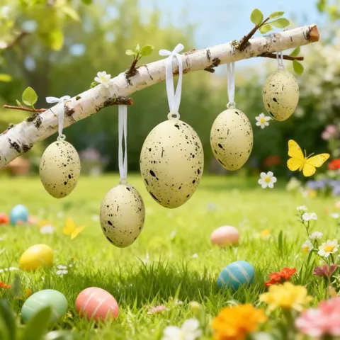 Artificial Speckled Easter Eggs Hanging Decorations Simulation Spotted Eggs For Home Party Spring Decor Plastic Egg Ornaments