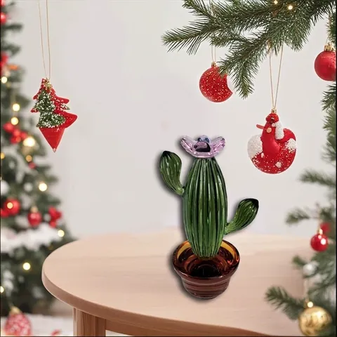 Adorno en Miniatura de Cactus de Vidrio Hecho a Mano Figura Creativa de Planta de Escritorio para Decoración de Oficina en Casa de Coche Decoración de Flores de Vidrio