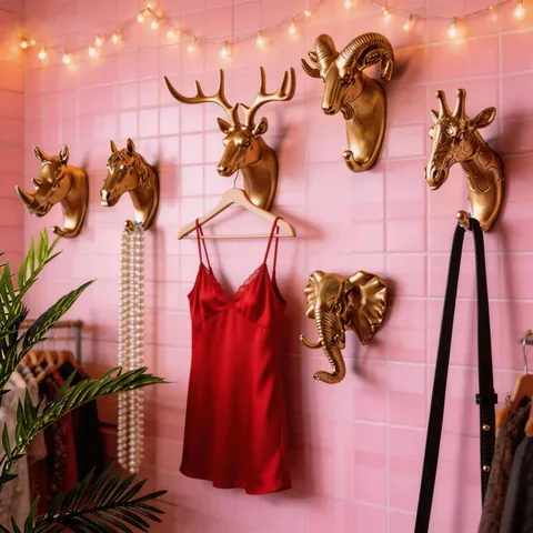 Gancio da Parete Creativo Europeo a Forma di Testa di Animale in Plastica Dorata per Chiavi Cappelli Cappotti Rinoceronte Elefante Cervo Decorazione Casa