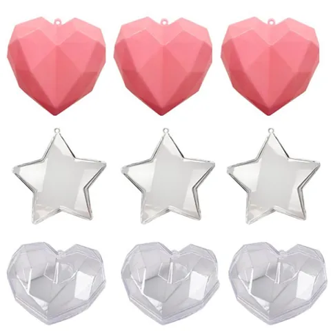 Christmas Clear Heart Star Hollow Ball DIY Filling Ornaments Diamond Cut Hanging Star Ornaments Party Mall Atmosphere Decorations