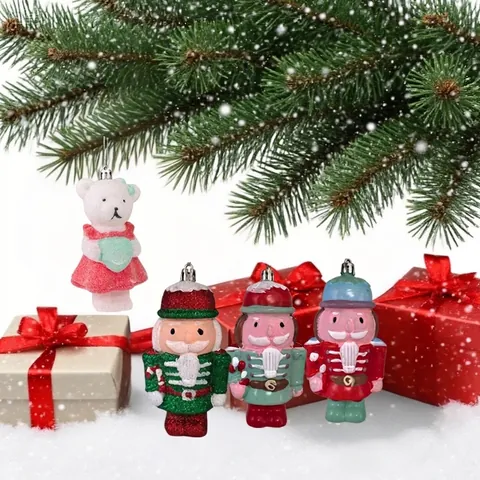 Glitzer Weihnachten Nussknacker Elf Katze Ornamente Kunststoff Weihnachtsbaum Hängende Dekorationen Für Feiertag Party Heimtextilien