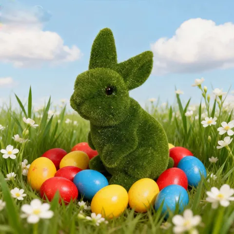 Simulation Flocked Green Rabbit Figurine Moss Artificial Rabbit Easter Decoration For Festive Party Desktop Spring Home Decor