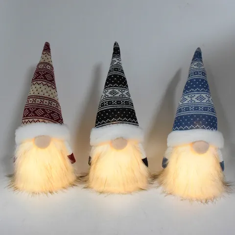 Glowing Christmas Gnome Plush Dolls Faceless Dwarf Figurines With LED Lights Knitted Nordic Gonks Ornaments For Home Decor