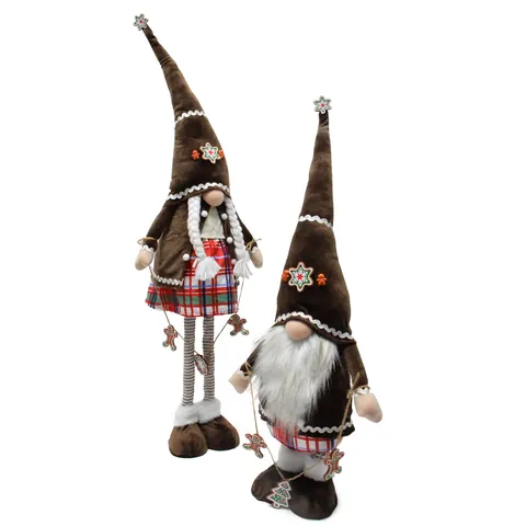 Large Christmas Gingerbread Man Gnome Plush Retractable Standing Faceless Doll Rudolph Figurine For Christmas Home Decor Gift