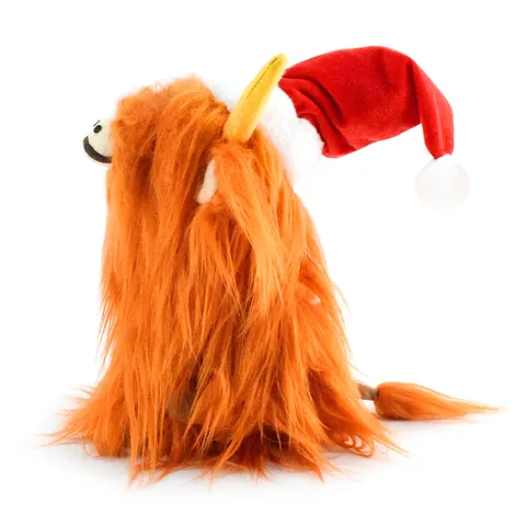 Adorno de Peluche de Vaca de las Tierras Altas Naranja Con Pelo Largo y Gorro de Papá Noel Figura Decorativa Navideña Para Hogar