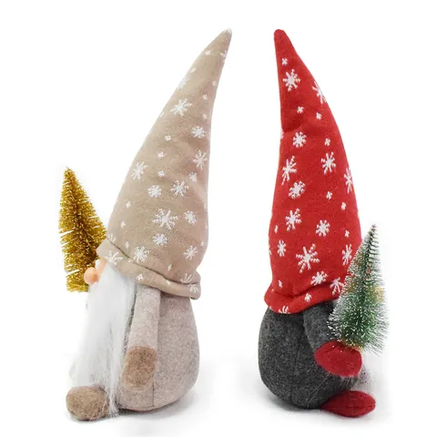 Christmas Gnome Figurine Plush Elf Doll With Resin Face Holding Tree Ornament Nordic Gonk For Holiday Home Decoration Festive Gift