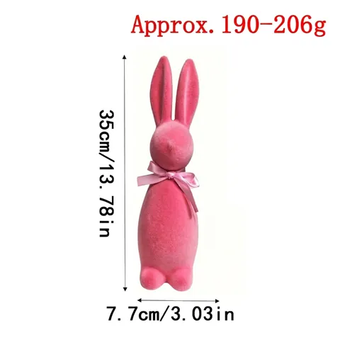 Easter Pink Flocked Bunny Ornament Artificial Plastic Rabbit Desktop Decoration With Silk Ribbon Bow For Festival Home Party Office Decor