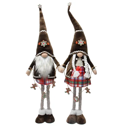Large Christmas Gingerbread Man Gnome Plush Retractable Standing Faceless Doll Rudolph Figurine For Christmas Home Decor Gift