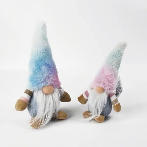 Handmade Nordic Gnome Plush Ornament Polyester Long White Beard Gradient Tie Dye Hat Scandinavian Tomte For Home Car Decor Gift