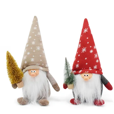 Christmas Gnome Figurine Plush Elf Doll With Resin Face Holding Tree Ornament Nordic Gonk For Holiday Home Decoration Festive Gift