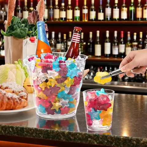 Multicolored Reusable PE Plastic Ice Cubes With Stainless Steel Tongs Fruit Star Shaped Cooling Stones For Drinks Bar Party Summer Home Kitchen