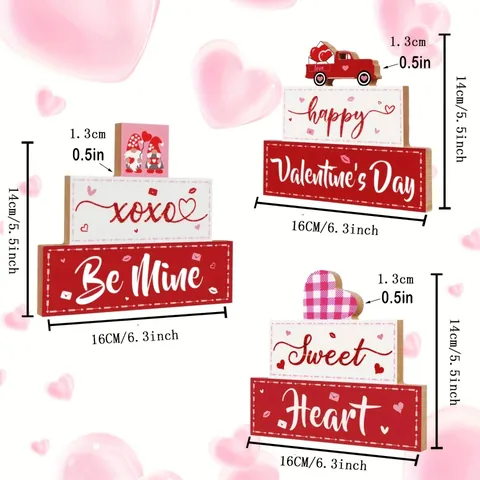 Valentine's Day Tiered Wooden Desktop Ornament Gnome Heart Truck Pattern Happy Valentine Day Sign Table Decor Holiday Home Decoration
