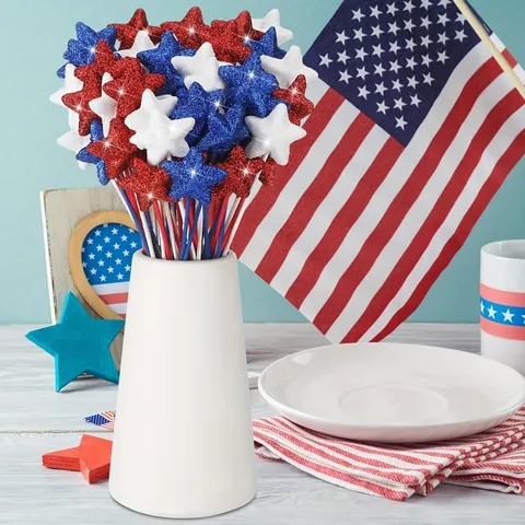 USA Independence Day Glitter Foam Star Picks Fourth Of July Red White Blue Decorative Sticks For Party Table Decoration