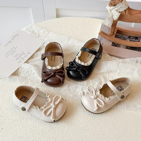 Chaussures Mary Jane Princesse pour Fillettes en Cuir Synthétique avec Nœud et Dentelle Semelle Souple pour Mariage