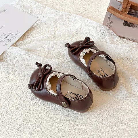 Chaussures Mary Jane Princesse pour Fillettes en Cuir Synthétique avec Nœud et Dentelle Semelle Souple pour Mariage
