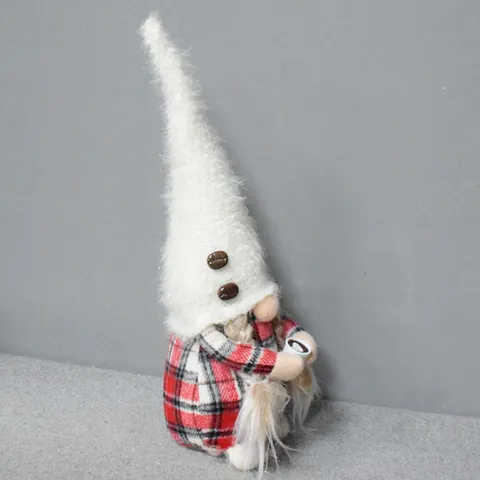 Handmade Coffee Theme Gnome Plush Doll Swedish Tomte With Coffee Cup And Plaid Clothes For Home Coffee Bar Decoration Gift