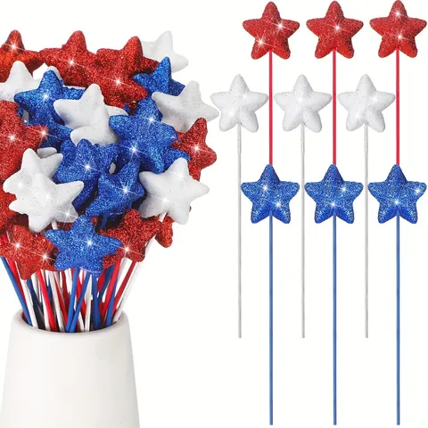 USA Independence Day Glitter Foam Star Picks Fourth Of July Red White Blue Decorative Sticks For Party Table Decoration