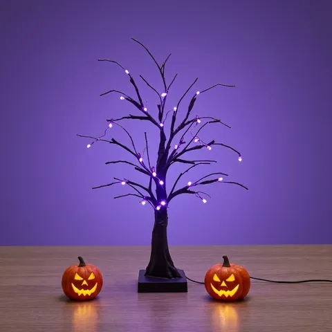 Halloween LED Spooky Tree Light Purple Neon Decorative Birch Tree Lamp For Party Garden Indoor Tabletop Decor Black Tree