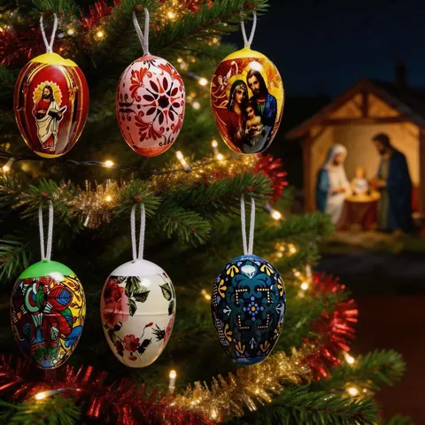 Colorful Pattern Plastic Easter Eggs Hanging Decorations Religious Icon Floral Party Favors European Style Home Festival Ornament Pendant