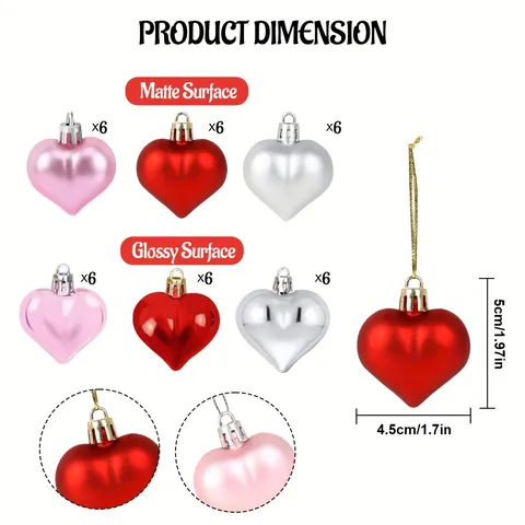 Galvanisierte Herzförmige Ornamente Für Weihnachtsbaum Valentinstag Hochzeit Party Hängende Dekorationen Matte Glänzende Glitzer Kugeln