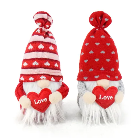 Gnomo di Peluche di San Valentino Bambola Rudolf Senza Volto con Cuore Amore Ornamento per Decorazione Tavolo Casa Regalo Bambini