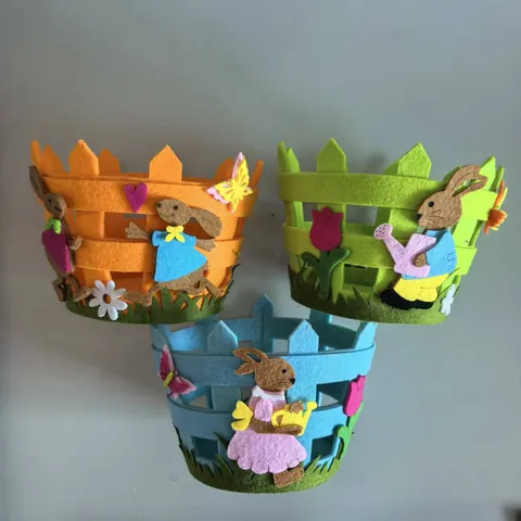 Pasen Niet-Geweven Vilt Mand Cartoon Konijn Kip Lieveheersbeestje Hek Stijl Applique Decoratieve Opslagmand Voor Feestdagen Huis Ornament