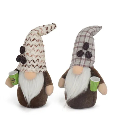 Gnomo de Café Hecho a Mano Muñeca de Peluche Sin Rostro Con Gorro de Punto Patrones Plaid Granos de Café Para Hogar Bar