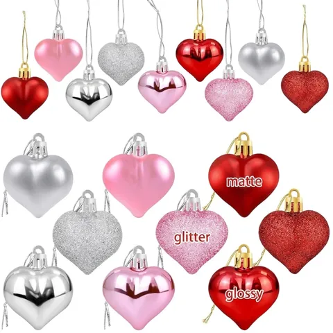 Galvanisierte Herzförmige Ornamente Für Weihnachtsbaum Valentinstag Hochzeit Party Hängende Dekorationen Matte Glänzende Glitzer Kugeln