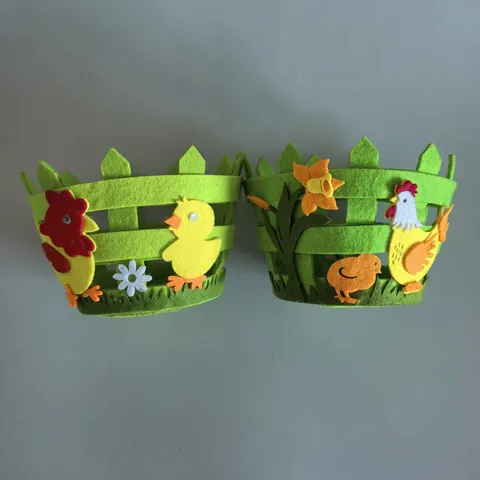 Pasen Niet-Geweven Vilt Mand Cartoon Konijn Kip Lieveheersbeestje Hek Stijl Applique Decoratieve Opslagmand Voor Feestdagen Huis Ornament