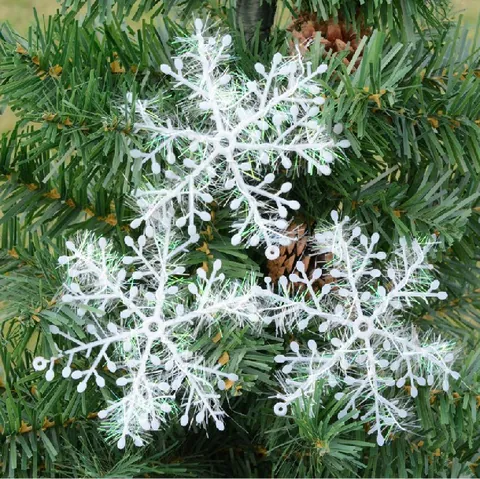 White Glitter Christmas Snowflake Hanging Ornaments Plastic Snowflake Decorations For Christmas Tree Party Holiday Festival Decor