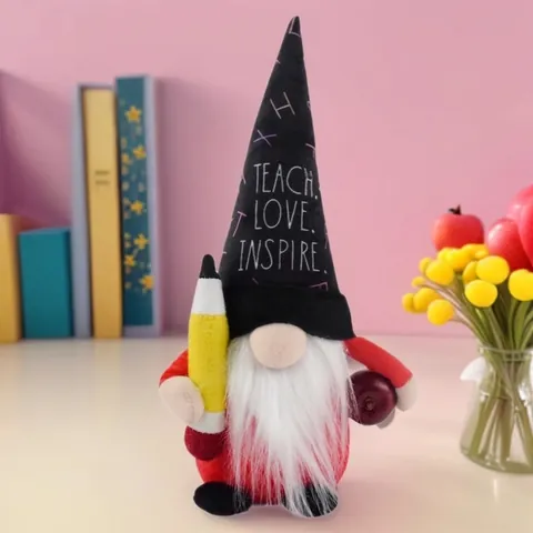 Pencil Gnome Plush Doll Teacher Love Inspire Hat Red Apple Faceless Doll School Season Teachers Day Gift Home Office Decor