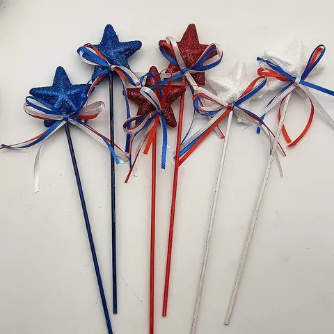 Patriotic Star Foam Picks USA Independence Day Glitter Fairy Sticks For July 4th Party Table Decorative Tabletop Stars