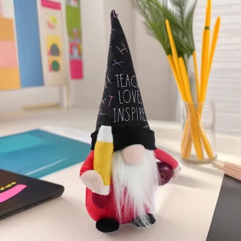 Pencil Gnome Plush Doll Teacher Love Inspire Hat Red Apple Faceless Doll School Season Teachers Day Gift Home Office Decor
