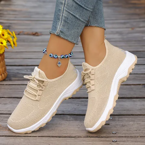 Women Summer Breathable Hollow Mesh Walking Shoes Soft Sole Lightweight Elderly Sneakers Casual Lace-up Comfort Shoes