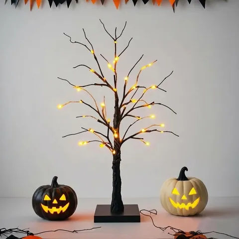 Halloween LED Spooky Tree Light Purple Neon Decorative Birch Tree Lamp For Party Garden Indoor Tabletop Decor Black Tree