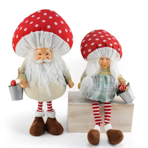 Christmas Mushroom Gnome Doll Resin Face Sitting Grandmother Dwarf Plush Elf Figurine Decoration For Home Holiday Party