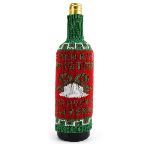 Christmas Knitted Wine Bottle Covers Merry Christmas Pattern Champagne Bottle Sleeves For Xmas Party Holiday Table Decor