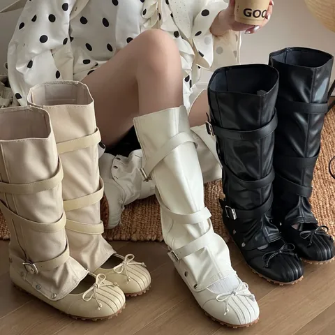 Detachable Two-Way Wear Ballet Style Boots For Women Bow Decor Synthetic Leather Rubber Sole Fashion Ankle Boots